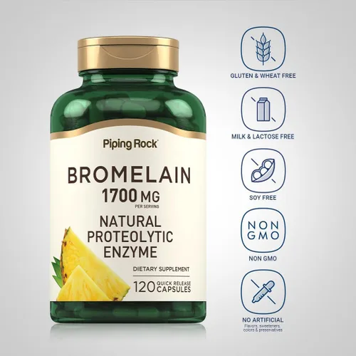 Vista 3 de Piping Rock Suplemento de bromelina 1700 mg 120 Cápsulas Enzima de piña Sin OMG, sin gluten