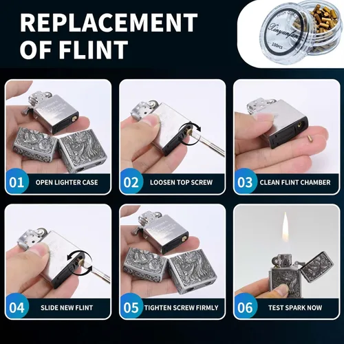 Vista 4 de 100 pedernales más ligeros compatibles con encendedores Zippo y Clipper Chispas fiables y duraderas de primera calidad, de encendido rápido