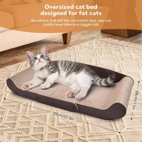 Vista 2 de Cama rascador de cartón para gatos de 27.6 pulgadas, sofá rascador extragrande para gatos de interior, caja de rascar tumbona con juguete de varita