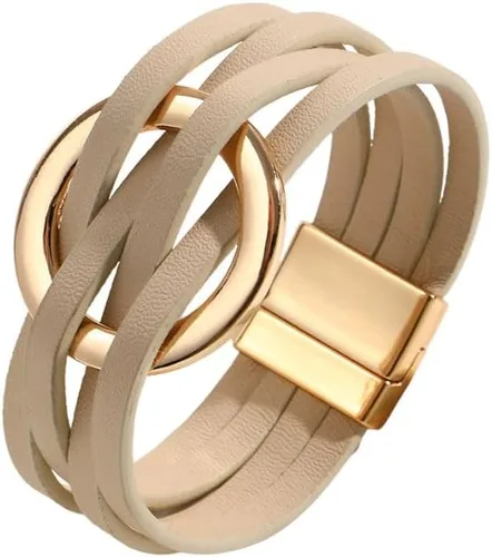 Vista 11 de Fuqimanman2020 Brazalete de cuero con encanto circular en forma de círculo, brazaletes de cuero envolventes hechos a mano, brazaletes de pulsera
