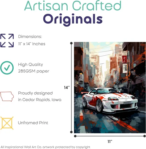 Vista 2 de Inspirational Wall Art Co. - Póster de Toyota Supra 1994 - Póster de automóvil para habitación de niños - Decoración de pared de coche - Decoración