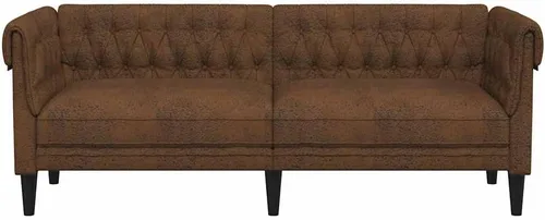 Vista 6 de vidaXL Sofá Chesterfield de 3 plazas, sofá tapizado con brazos enrollados, sofá Chesterfield, sofá para sala de estar, estilo moderno, tela marrón