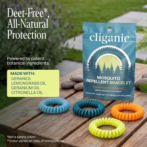 Vista 6 de Cliganic Paquete de 20 pulseras repelentes de mosquitos, bandas impermeables sin DEET