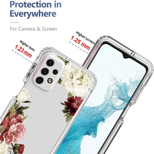 Vista 2 de Funda para Galaxy A23, SM-A235M con protector de pantalla de vidrio templado, bonito patrón floral transparente de cuerpo completo, funda protectora