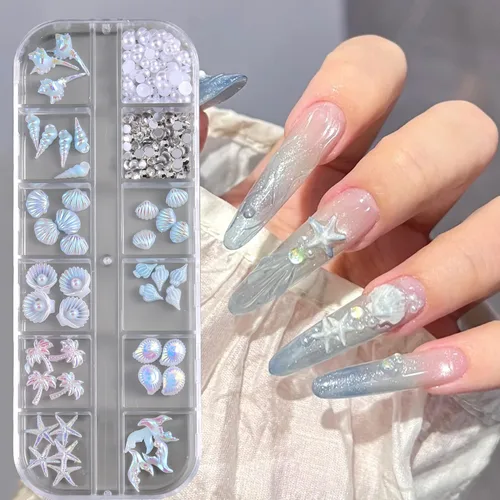 Vista 10 de Dijes de Uñas 3D Multiformas, Aurora Rosa Camelia Mariposa Flor Acrílica Lazo Transparente Corazón Blanco Perlas de Respaldo Plano Decoración