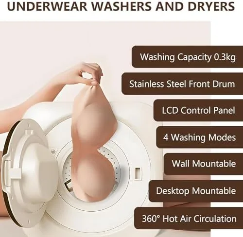 Vista 2 de Mini lavadora y secadora portátil 2 en 1, lavadora de carga frontal totalmente automática de 3.5 litros con control LCD para ropa pequeña, ropa