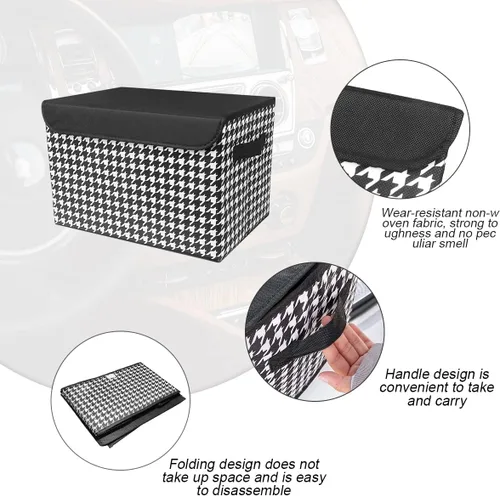 Vista 3 de 8sanlione Caja de almacenamiento para maletero de coche con tapa, patrón de pata de gallo, organizador de almacenamiento plegable de gran capacidad