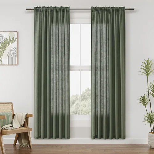 Vista 71 de Cortinas de lino verde aguamarina de 84 pulgadas de largo, juego de 2 paneles semitransparentes con bolsillo para barra para comedor, decoración