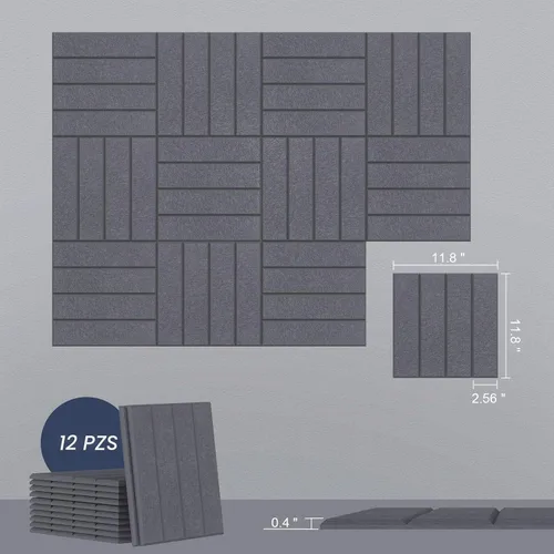 Vista 2 de UMIACOUSTICS 12 paneles acústicos, 11.8 x 11.8 x 0.4 pulgadas, paneles de pared absorbentes de sonido para oficina, estudio, cine en casa, gris