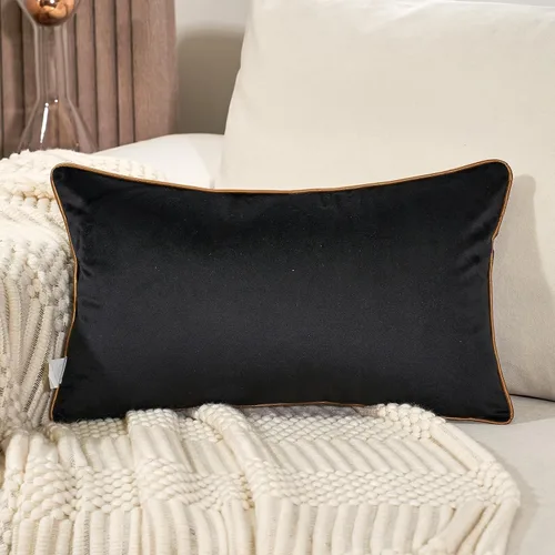 Vista 2 de Aeckself: funda decorativa de almohada bordada de terciopelo negro 12 x 20 pulgadas, geométrica, a cuadros dorados, moderna, rectangular, para apoyo