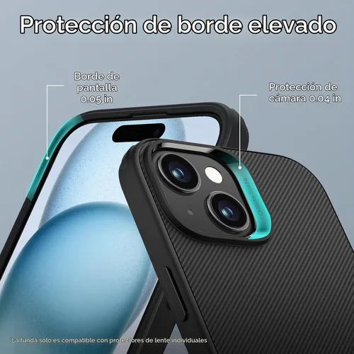 Vista 6 de ESR Funda para iPhone 15 Plus, Funda con Soporte Metálico, 3 Modos de Soporte, Protección contra Caídas de Grado Militar, Compatible con Carga Negro