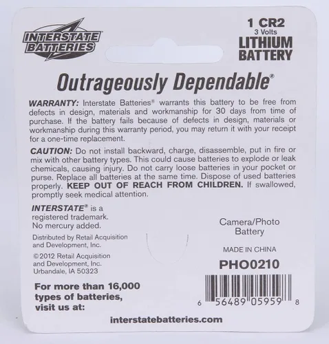 Vista 5 de Interstate Batteries Batería de litio CR2 de 3 V (paquete de 10) 3 voltios 800 mAH litio CR2 (PHO0210A) cámaras, videocámaras, cargadores, linternas