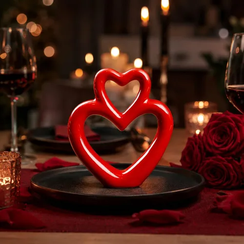 Vista 5 de LUOZZY Escultura de corazón de boda, figura de corazón de cerámica, estatua de arte romántico, manualidades, boda, aniversario, escultura, centro