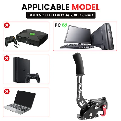 Vista 2 de Endxedo PC Racing Game USB Handbrake 16Bit SIM Compatible with Logitech G27 G29 G920 G923 T500 T300 Simulate Linear Handbrake Black (Only PC System)