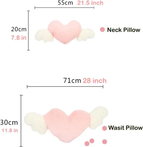Vista 6 de Juego de funda para cinturón de seguridad y reposacabezas en forma de corazón con alas esponjosas