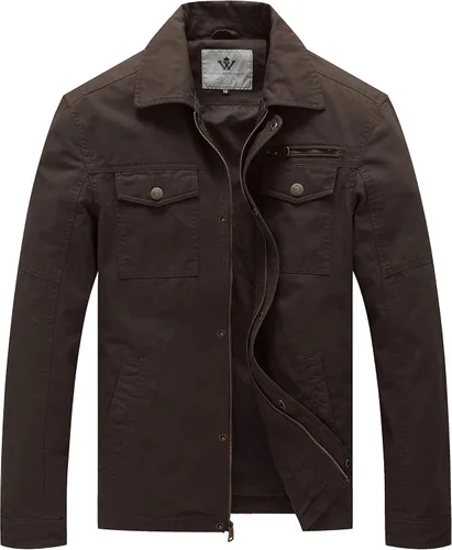 Vista 10 de WenVen Chaqueta de solapa militar de algodón de lona casual para hombre