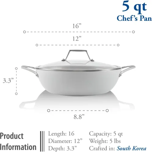 Vista 5 de TECHEF - CeraTerra, sartén de cerámica antiadherente multiusos de 5 cuartos / 12 pulgadas con tapa, exterior e interior de cerámica libre de PTFE