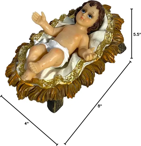 Vista 4 de GCK Bebé Jesús con pestañas en el pesebre Santa Religiosa Figurita Nino Dios Pesebre Navidad Navidad