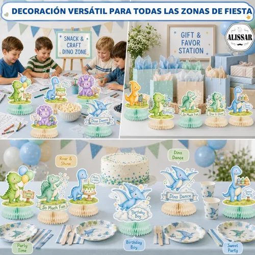Vista 7 de ALISSAR 12 Pcs Dinosaur Honeycomb Centerpieces, Boy Dino Birthday Decor Blue