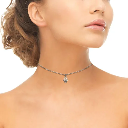 Vista 3 de B. BRILLIANT Hamsa Necklace for Women Men Girls Boys, Layered Necklace, Short Minimalist Dainty Choker Charm Chain Necklace Sterling Silver, Gold