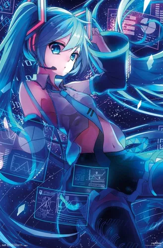 Vista 16 de Trends International Hatsune Miku - Póster de pared con pantallas, 14.725 x 22.375 pulgadas, versión enmarcada de madera de granero