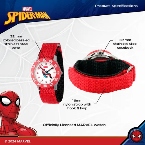 Vista 3 de Marvel Spiderman Watch for Kids - Spiderman Watch Boys - Spider-Man Watches for Boys 4-6 - Kids Toys- Marvel Toddler - Teen - Red Bezel