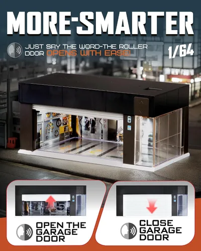 Vista 2 de Vitrina fundida a presión a escala 1/64 para almacenamiento de ruedas calientes, garaje eléctrico con luces LED, control de voz apilable