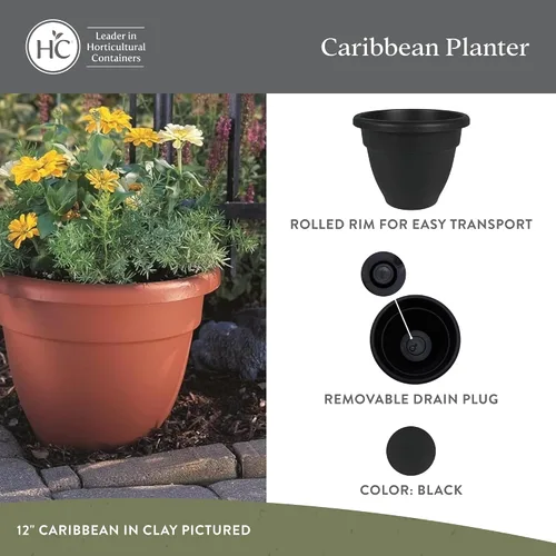 Vista 2 de The HC Companies, Caribbean - Maceta de plástico y ligera de 6 pulgadas para interiores y exteriores, maceta para hierbas y flores, color negro