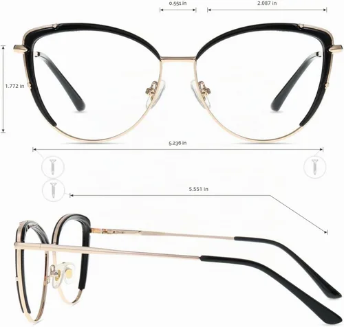 Vista 4 de Firmoo Lentes de bloqueo de luz azul, antifatiga ocular, anti dolor de cabeza, corte UV, gafas de lectura para computadora Cateye con aumento Negro