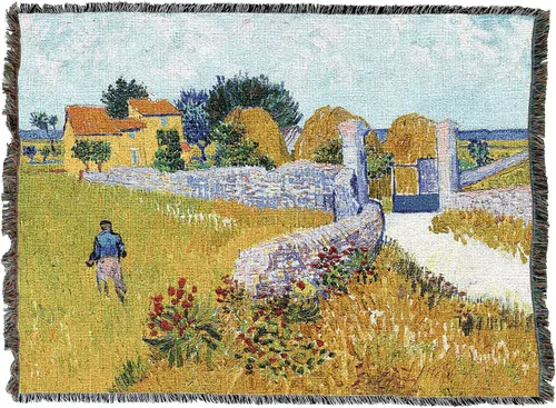 Vista 4 de Pure Country Weavers Manta Farmhouse in Provence de Vincent Van Gogh, tapiz de regalo de bellas artes, tejida de algodón, fabricada en los Estados