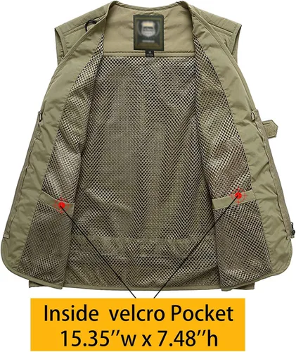 Vista 3 de Flygo Chaleco casual de varios bolsillos para hombre, uso al aire libre, para pescar, con fotos, safari, trabajo, viajes, chaleco