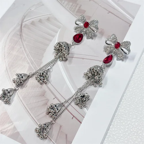 Vista 6 de Aretes de lazo vintage Jhumkas para mujer, bohemios, hechos a mano, étnicos, antiguos, tradicionales, de plata, con lazo, joyería india Jhumki