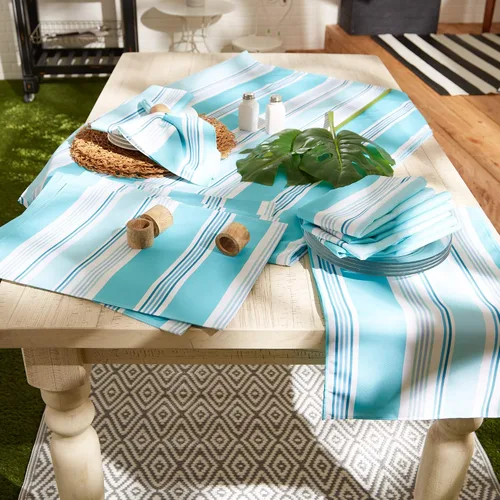 Vista 6 de DII Summer Stripe - Colección de mesa con cremallera para exteriores, multiusos, lavable a máquina, mantel, 60 pulgadas redonda, casa de playa