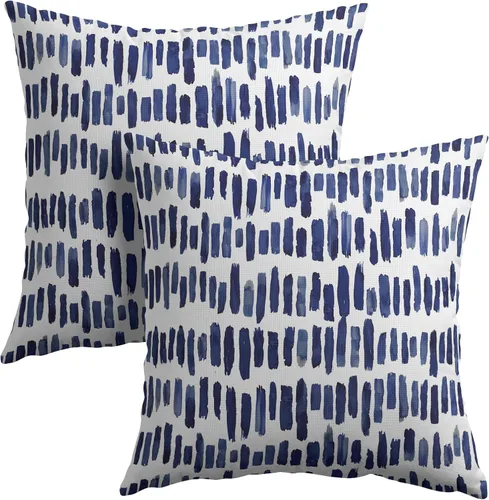 Vista 9 de Juego de 2 fundas de almohada de rayas negras para exteriores, 16 x 16 pulgadas, diseño geométrico de rayas abstractas, algodón y lino, cuadradas