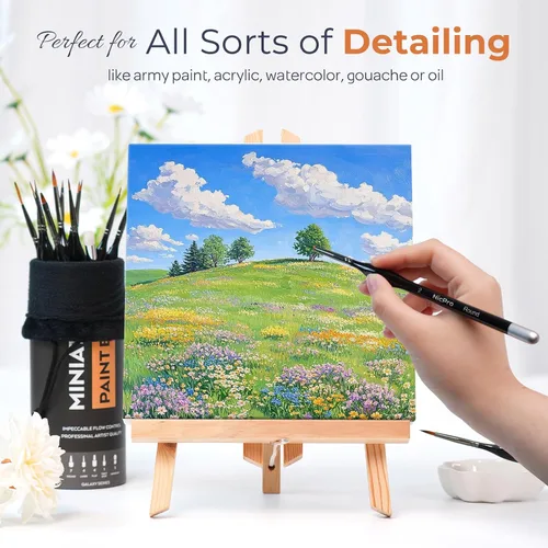 Vista 3 de Nicpro Juego de 16 pinceles de pintura en miniatura, juego de pinceles de pintura para detalles finos para acuarela acrílica, pintura al óleo