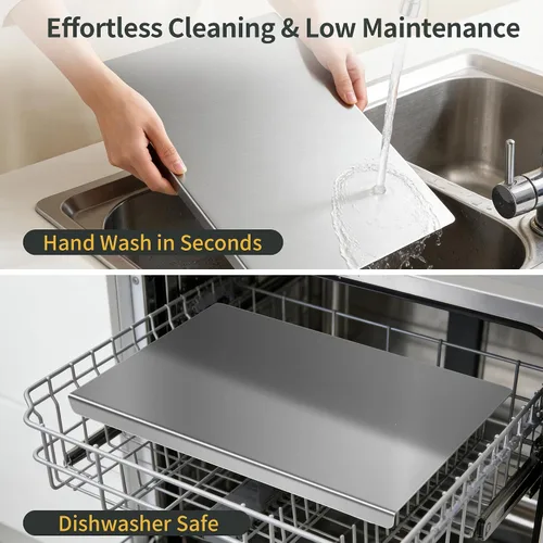 Vista 7 de Tabla de cortar de acero inoxidable para cocina, tabla de cortar de metal con mostrador de labios, apta para lavavajillas, tabla de cortar