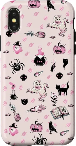 Vista 5 de iPhone 16 Vintage Halloween Case Pumpkins Ghosts Witch Skulls Pink Case