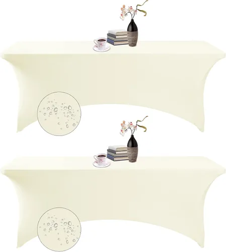 Vista 32 de Paquete de 2 fundas de mesa de elastano impermeables para mesas rectangulares, 6 pies, negras, elásticas, resistentes a manchas, para todas