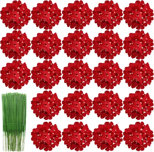 Vista 9 de HinyoCo - 28 flores artificiales de hortensias de seda, cabeza de hortensia de 7 pulgadas con tallo, utilizadas para decoración del hogar, boda Rosa