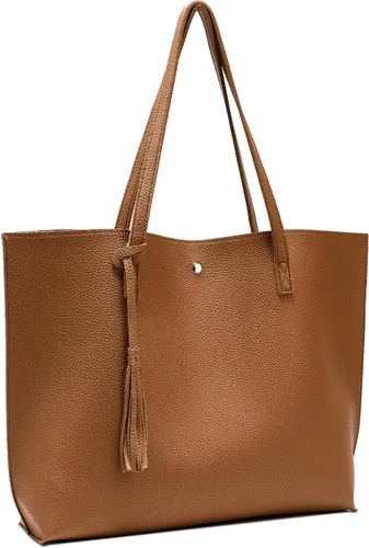 Vista 6 de Bolso con asas para hombro para mujer, de cuero sintético, con borla