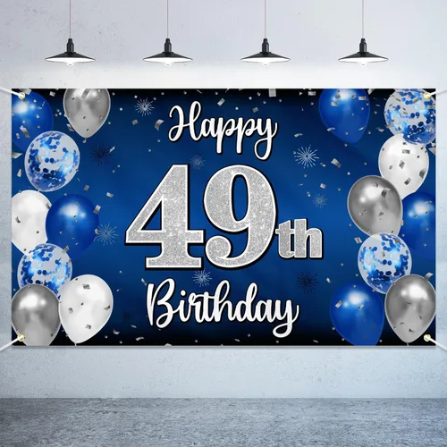 Vista 31 de Decoración de feliz cumpleaños número 100, globo azul y plateado grande cartel de fondo de cumpleaños de 100 años - Suministros para fiesta