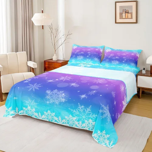 Vista 19 de Erosebridal Juego de sábanas bajeras de Navidad tamaño Queen, diseño de copos de nieve, color negro, gris, degradado, para niños y niñas, juego