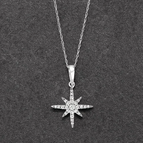 Vista 3 de Ross-Simons Collar con colgante de estrella de diamante de 0,25 quilates en oro blanco de 14 quilates