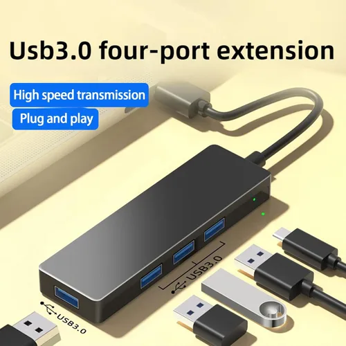 Vista 2 de Divisor USB 3.0 con cable de extensión de 1 pie de largo, extensor multipuerto ultrafino de 4 puertos para computadora de escritorio, laptop