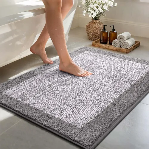 Vista 45 de Alfombras de baño de 17 x 24 pulgadas, antideslizantes, lavables, color gris, para bañera, tapete de baño para baño, tapete suave y absorbente