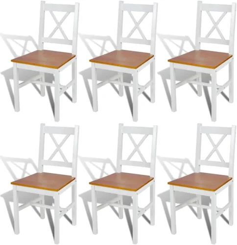 Vista 7 de Dining Chairs Set of 2, White and Natural Wood Finish Solid Pine Wood Chairs with Ergonomic Design for Kitchen Dining Room and Small Spaces