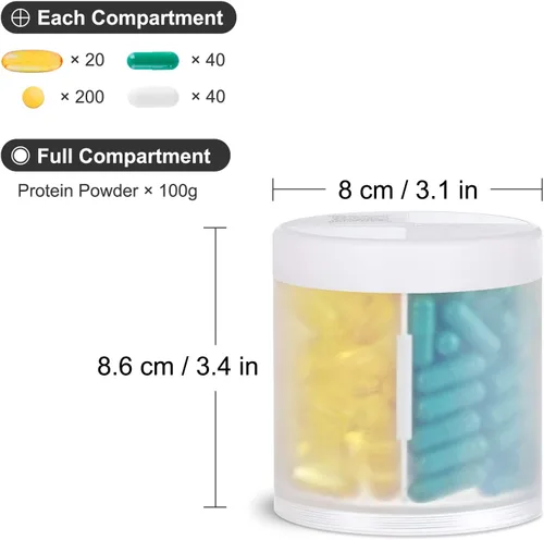 Vista 2 de KIGI Organizador de suplementos extra grande con 4 compartimentos, dispensador de píldoras de fácil apertura, organizador mensual de vitaminas