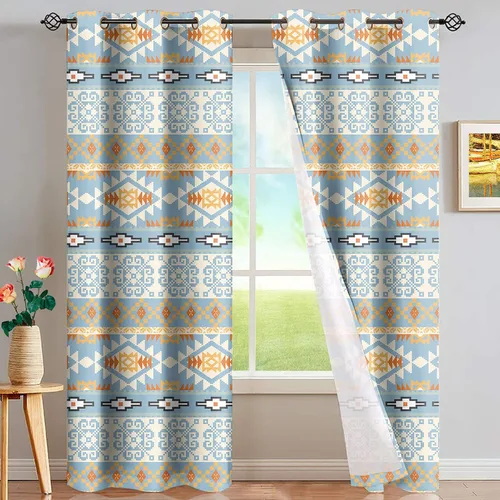 Vista 42 de Dreaweet African Tribal Blackout Curtains 63 Inch Long 2 Panels Set Bohemian Ethnic Geometric Grommet Top Thermal Insulated Curtains for Living Room