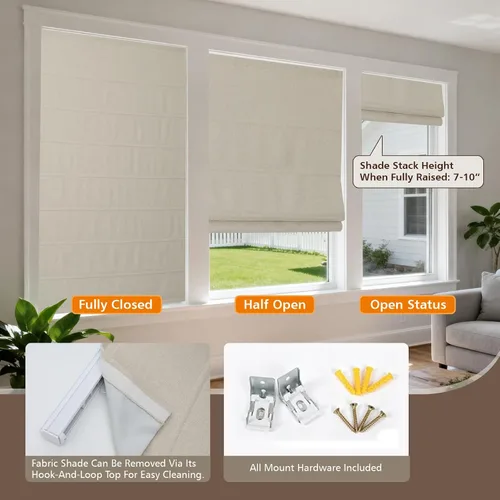 Vista 6 de Persianas romanas sin cuerda para ventanas, persianas opacas para el hogar, persianas romanas de tela personalizadas para oscurecer la habitación