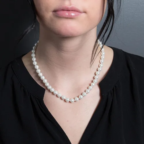 Vista 2 de KEZEF Collares de perlas para mujer, collar de perlas blancas de imitación de imitación de 16 a 20 pulgadas, hilo anudado a mano, tamaños de perlas